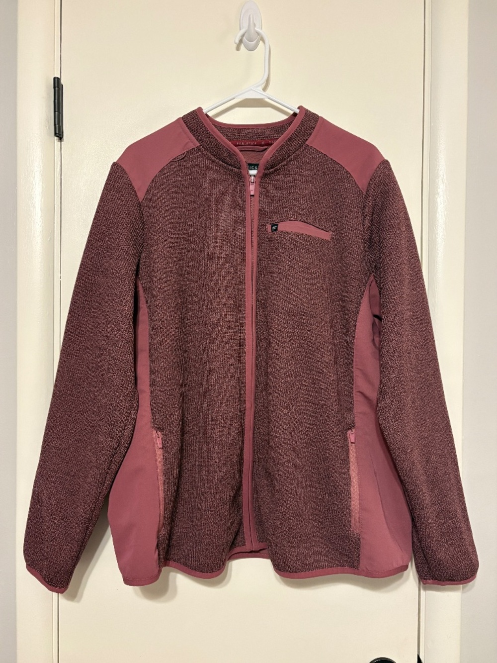 Fabletics Women's Plus Full-Zip Pace Knit Scrub Jacket 3X Mauve Pockets Logo